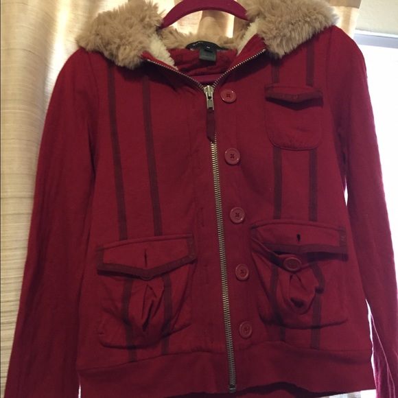 Marc by Marc Jacobs red fur hoodie