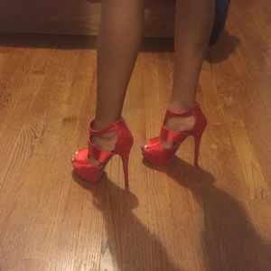 Red strap heels
