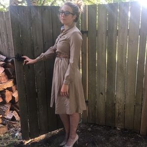 Vintage Style Tan Button-up Knee Length Dress