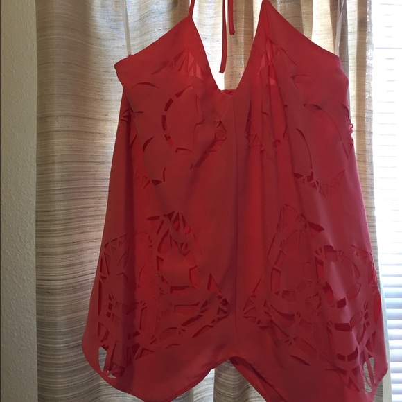 Madison Marcus coral silk halter top