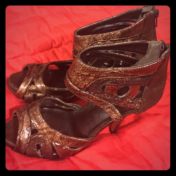 Bronzed snake skin heels