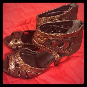 Bronzed snake skin heels