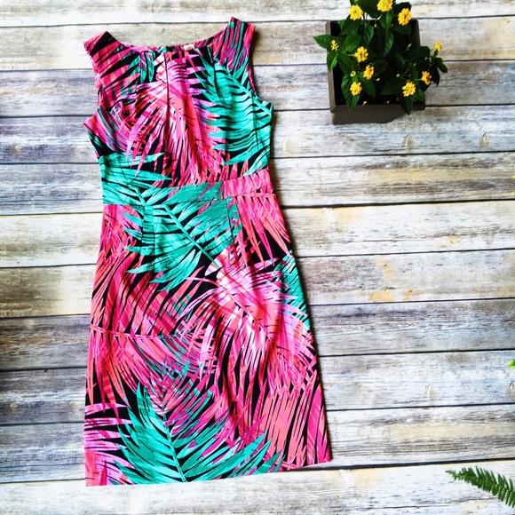 MOVING SALE ‼️ Sangria Neon Palm Sheath Dress - Picture 2 of 4
