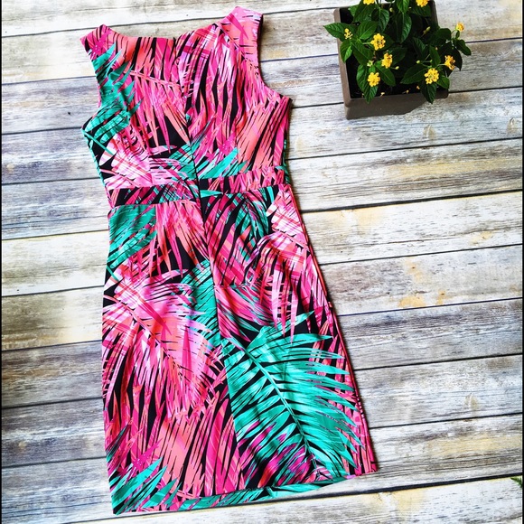 MOVING SALE ‼️ Sangria Neon Palm Sheath Dress - Picture 3 of 4