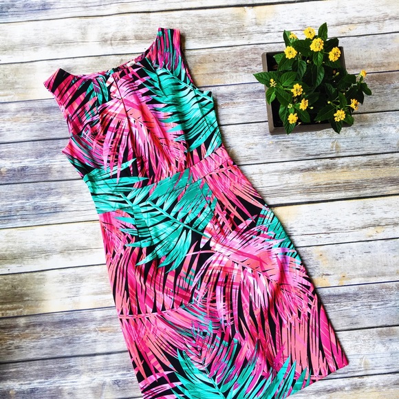 MOVING SALE ‼️ Sangria Neon Palm Sheath Dress - Picture 4 of 4