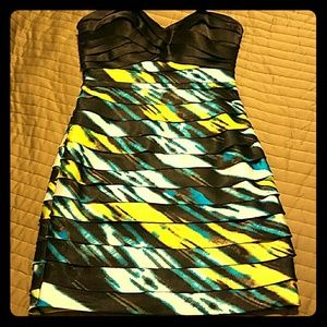 Bebe black and electric blue & green dress