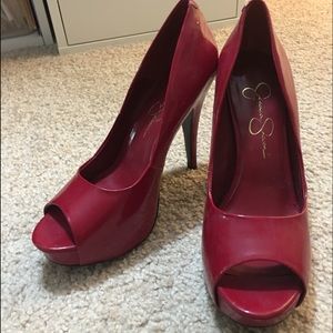 Red peep toe heels