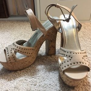 Nude cork ankle platforms