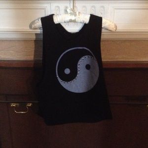 Black and gray crop top w/ yin yang detail