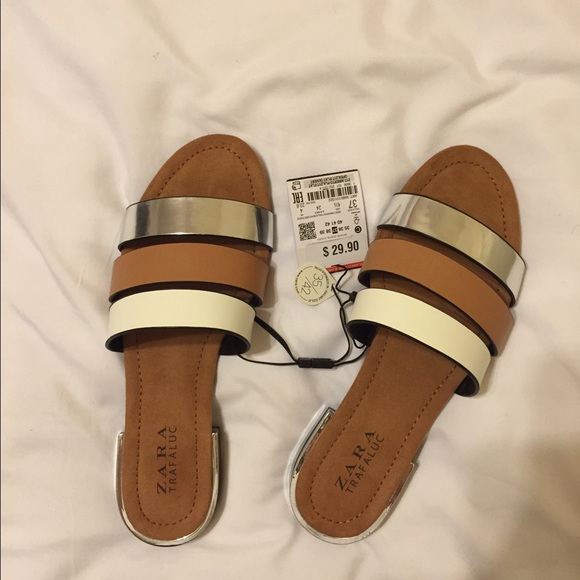 New Zara beige white and metallic sandals