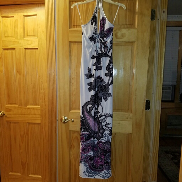 White halter maxi dress
