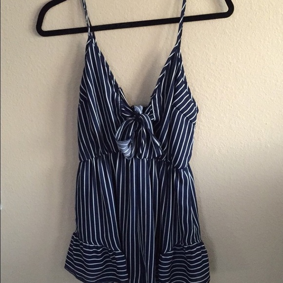 Blue & White Striped Romper