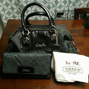 Black Coach handbag with matching wallet