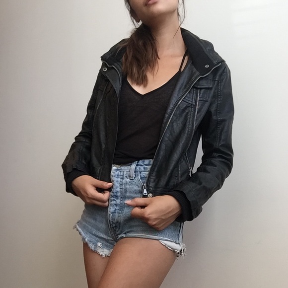 Black Moto Jacket with Hidden Hood