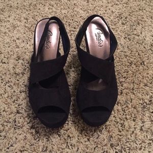 Black suede wedge sandals