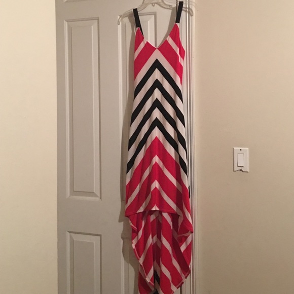 Red black and white high low sun dress