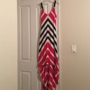 Red black and white high low sun dress