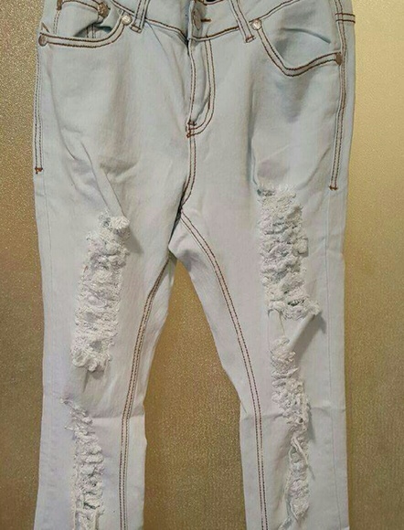 🐇Only Size 14🥚Plus size Distressed Baby blue - Picture 2 of 3