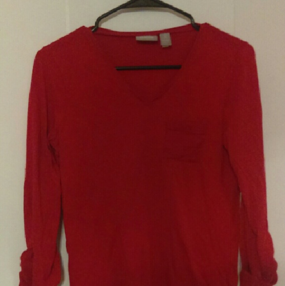 Red shirt from Chico's. Sleeves are elbow length