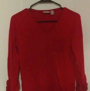 Red shirt from Chico's. Sleeves are elbow length