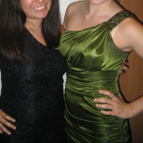 Olive Green One Shoulder Cocktail Dress