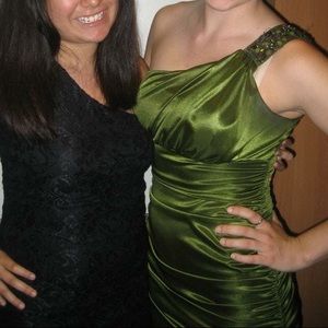 Olive Green One Shoulder Cocktail Dress