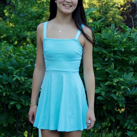 Mint Cotton Dress with V Straps in the Back
