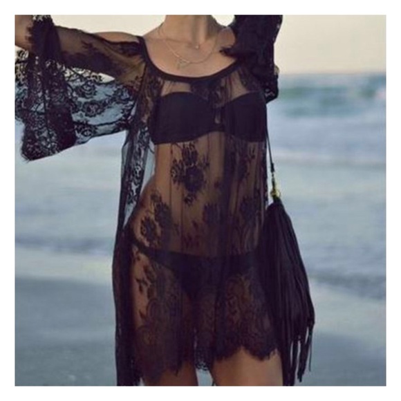 🎉HOST PICK🎉Boho Lace cover up/shirt black - Picture 2 of 3
