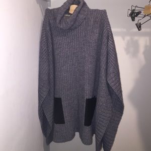 Michael Kors Grey Knitted Poncho, Leather Pockets