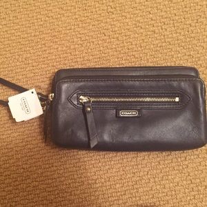 Coach navy leather wristlet