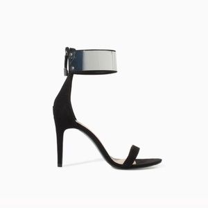 Zara black heeled sandal silver ankle strap (NWT)