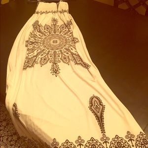 Long white with black print summer dress