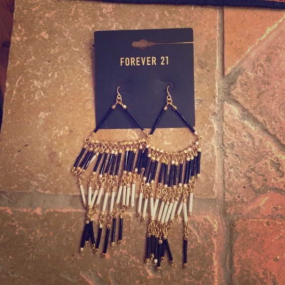 Black & gold, white dangling earrings