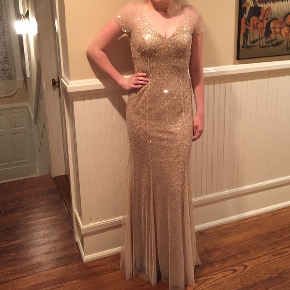 Teri Jon Stunning Gold Beaded Formal Dress