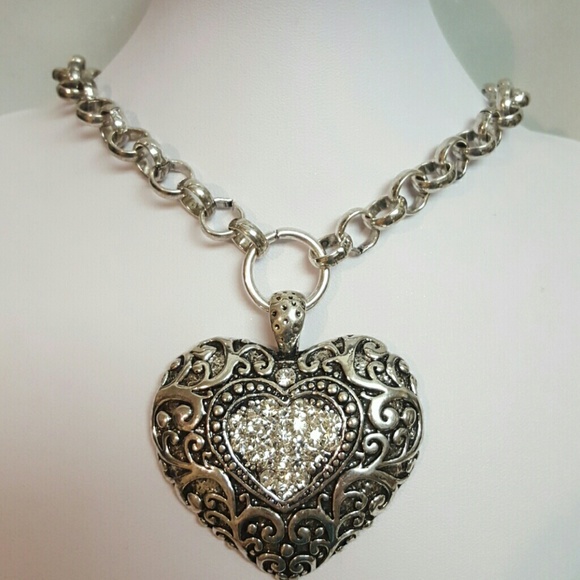 SOLD! Silver Crystal Heart Necklace Set