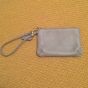 Powder blue leather coach wristlet