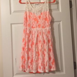 Neon orange and white lace dress