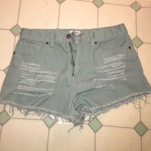 GREEN F21 HIGHWAISTED SHORTS