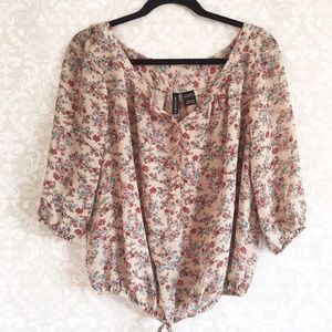 Cream Floral Peasant Top