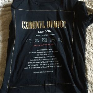 Men's gold foil black tee size xl.