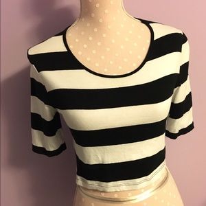 Black and white striped crop top.