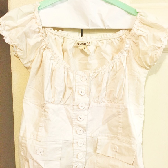 Off the shoulder white button up