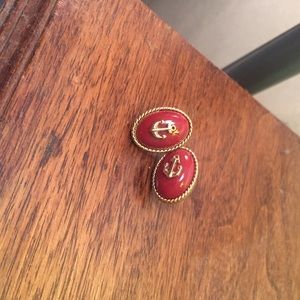 Nautical Vintage Red Gold Anchor Cameo Earrings