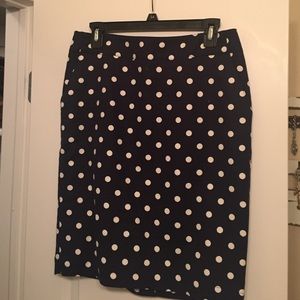 Navy blue and white polka dot skirt