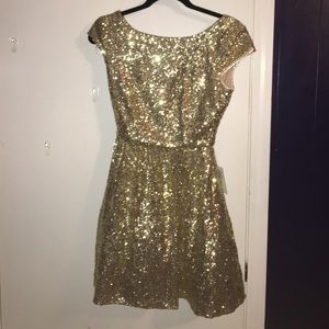 GOLD SEQUIN SKATER DRESS