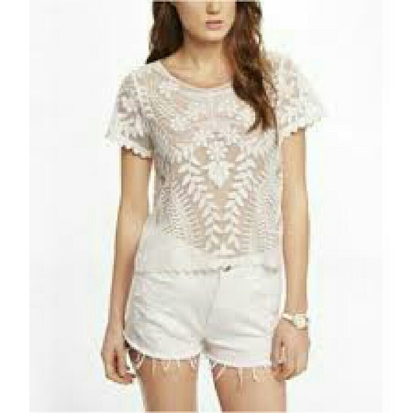 NWOT Express White Crochet Tee