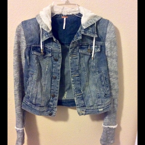 Free People Knit Hooded Denim Jacket