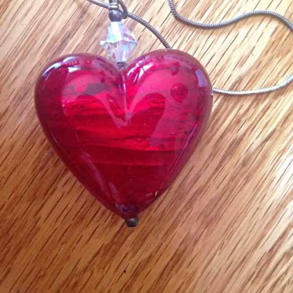 High quality ALL GLASS red heart necklace- classy