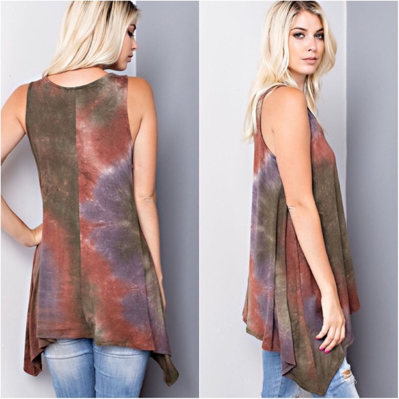 Tie Dye Crisscross Cage Strap Shark-Bite Top - Picture 2 of 3