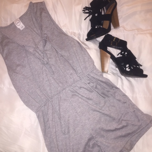 Gray Lace Up Romper